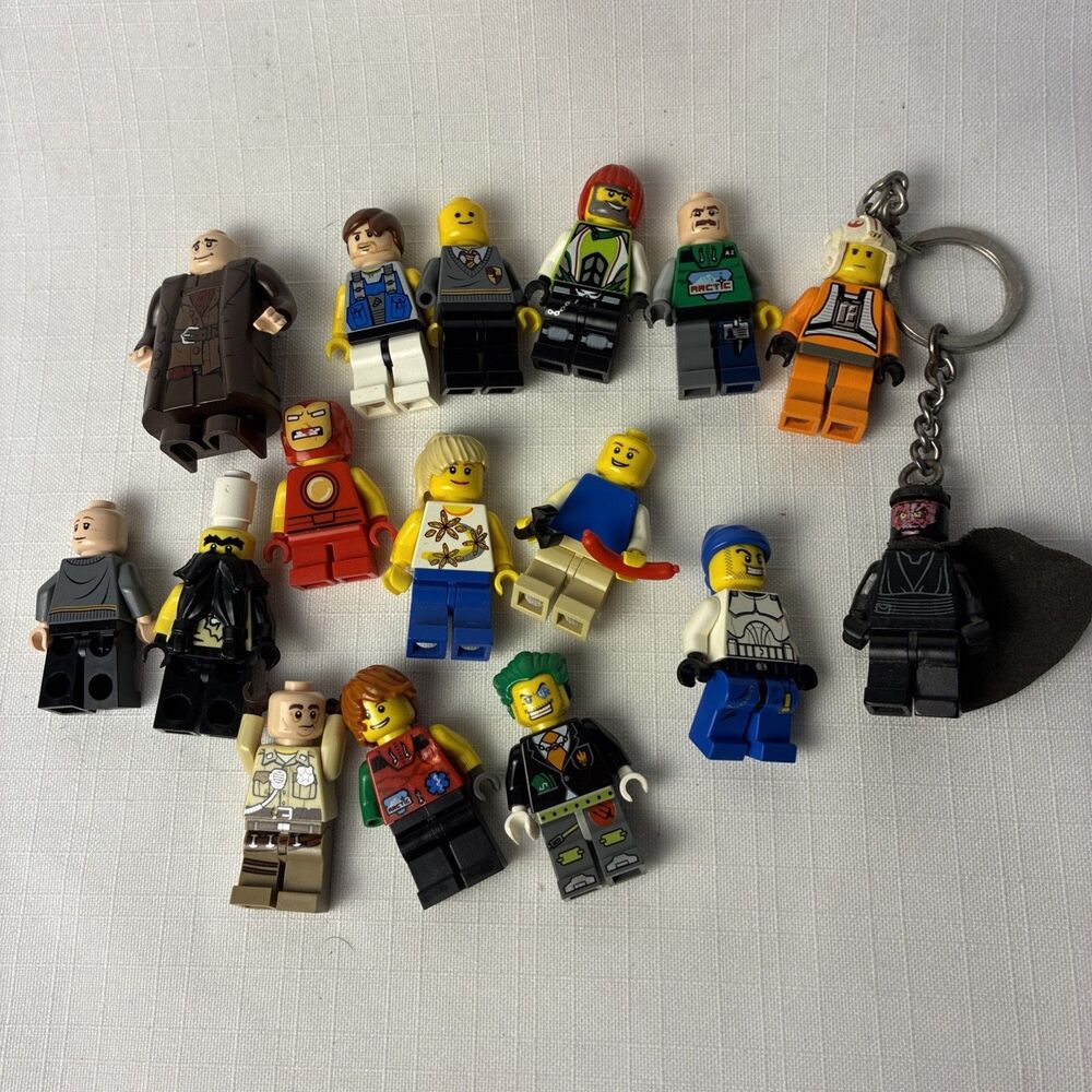 Large Lego Lot Of Assorted Minifigures And Keychains iron man, joker 16